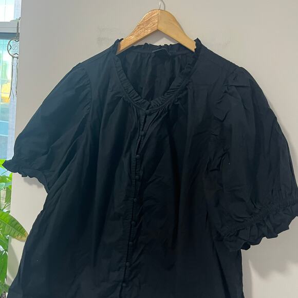 Gap Black Ruffle Button Up Short Sleeve Blouse Size XXL - Picture 2 of 5